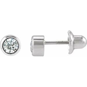 14K White Gold Natural Diamond Bezel-Set Youth Earrings