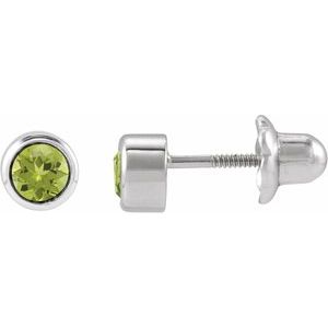 14K White Gold Natural Peridot Bezel-Set Youth Earrings