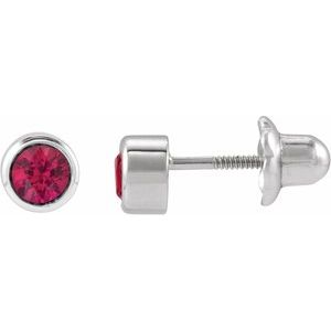 14K White Gold Natural Ruby Bezel-Set Youth Earrings