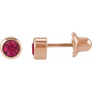 14K Rose Gold Lab-Grown Ruby Bezel-Set Youth Earrings
