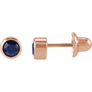 14K Rose Gold Lab-Grown Blue Sapphire Bezel-Set Youth Earrings
