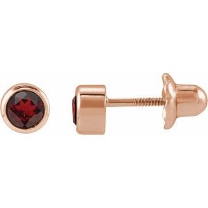 14K Rose Gold Natural Mozambique Garnet Bezel-Set Youth Earrings