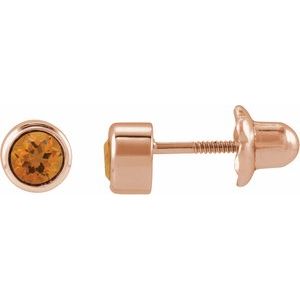14K Rose Gold Natural Citrine Bezel-Set Youth Earrings