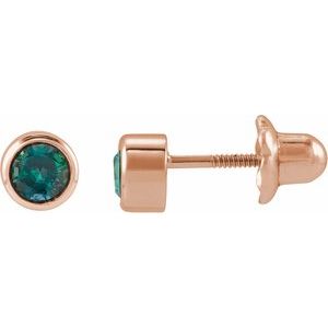 14K Rose Gold Natural Alexandrite Bezel-Set Youth Earrings