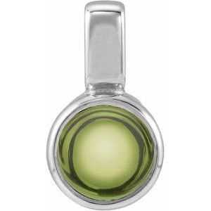 14K White Gold Natural Peridot Cabochon Pendant