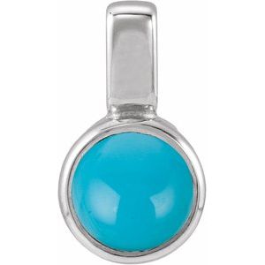 14K White Gold Natural Turquoise Cabochon Pendant