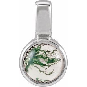 Sterling Silver Natural Moss Agate Cabochon Pendant
