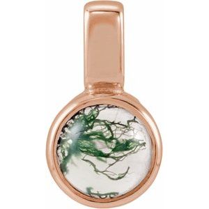 14K Rose Gold Natural Moss Agate Cabochon Pendant