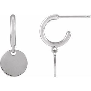 14K White Gold Engravable Disc Hoop Earrings