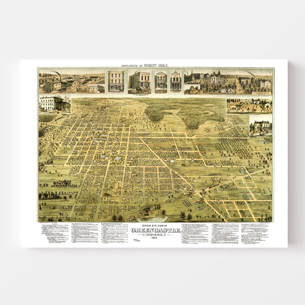 Vintage Map of Greencastle, Indiana 1886