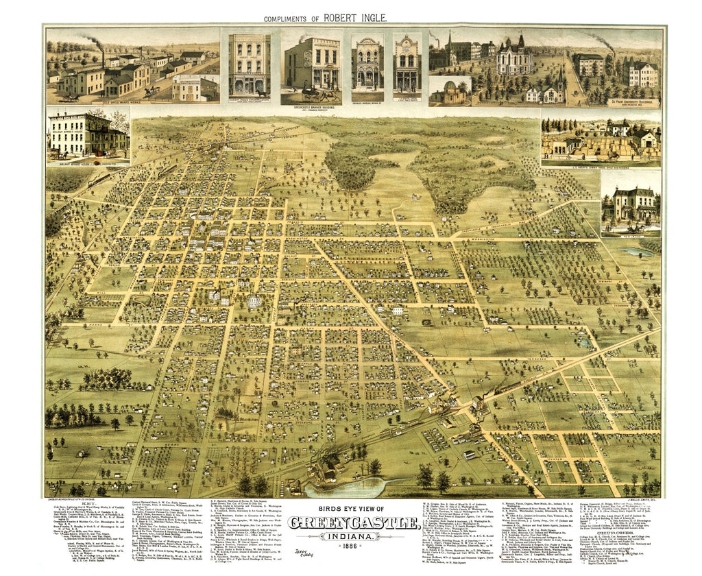 Vintage Map of Greencastle, Indiana 1886