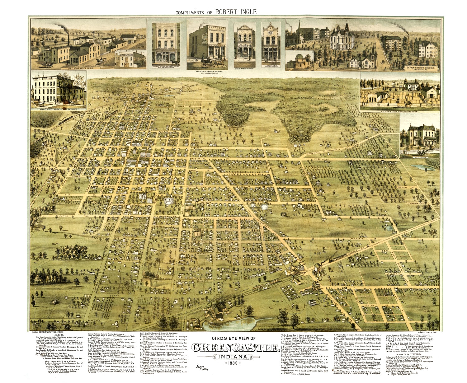 Vintage Map of Greencastle, Indiana 1886