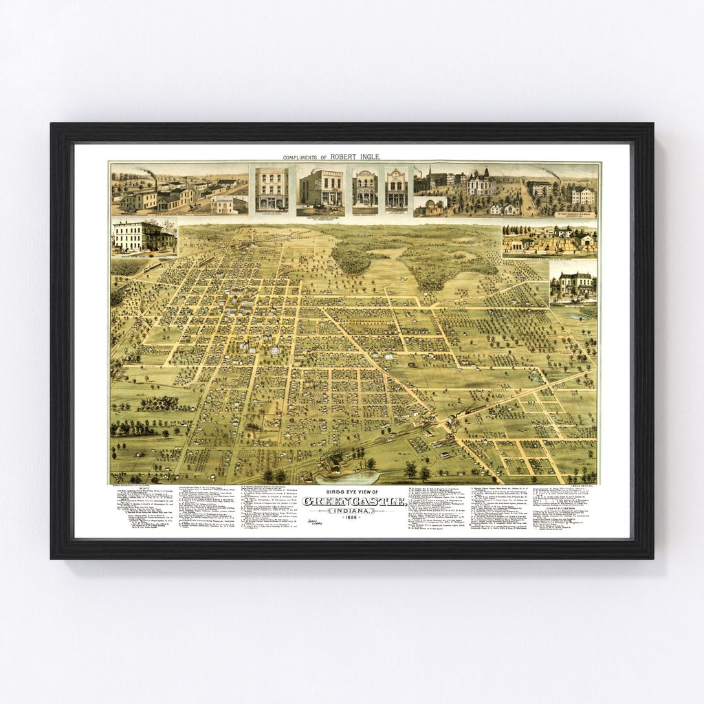 Vintage Map of Greencastle, Indiana 1886