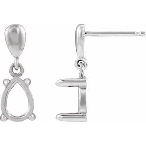 Platinum 7x5 Pear 4-Prong Drop Earring Mounting