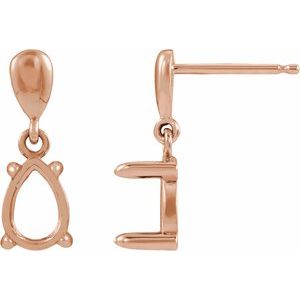 14K Rose Gold 7x5 Pear 4-Prong Drop Earring Mounting