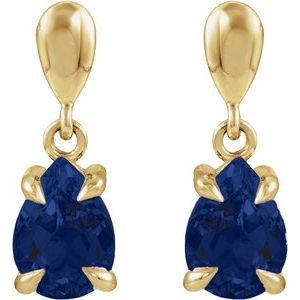 14K Yellow Gold Lab-Grown Blue Sapphire Drop Earrings – image 2