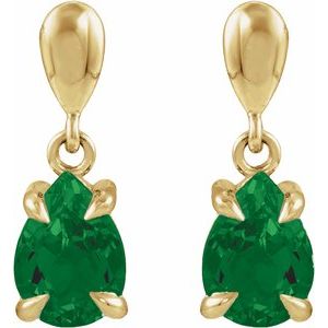 14K Yellow Gold Lab-Grown Emerald Drop Earrings – image 2