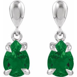 14K White Gold Lab-Grown Emerald Drop Earrings – image 2