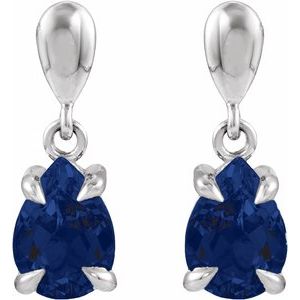 14K White Gold Lab-Grown Blue Sapphire Drop Earrings – image 2