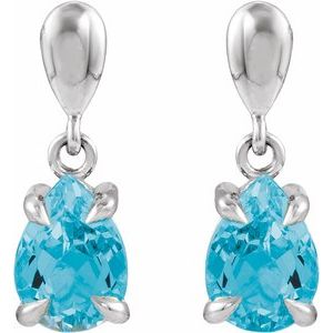 14K White Gold Natural Swiss Blue Topaz Drop Earrings – image 2