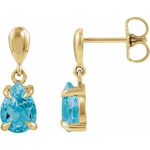14K Yellow Gold Natural Swiss Blue Topaz Drop Earrings