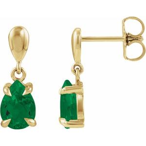 14K Yellow Gold Lab-Grown Emerald Drop Earrings