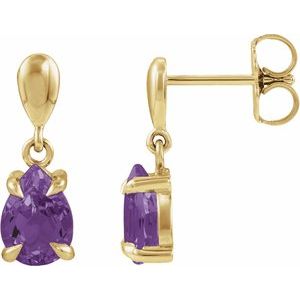 14K Yellow Gold Natural Amethyst Drop Earrings