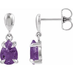 Sterling Silver Natural Amethyst Drop Earrings