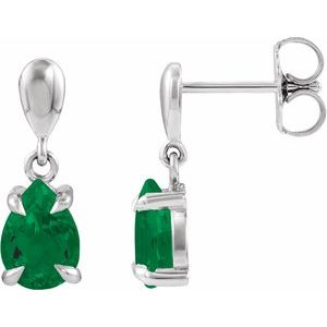 Platinum Lab-Grown Emerald Drop Earrings