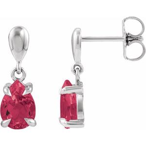 Platinum Lab-Grown Ruby Drop Earrings