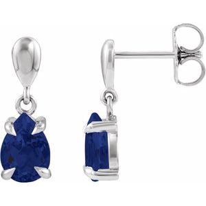 14K White Gold Lab-Grown Blue Sapphire Drop Earrings