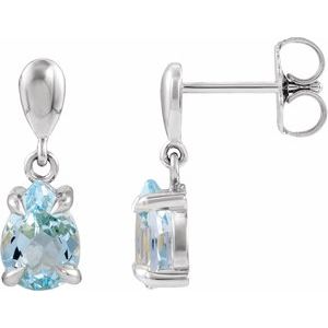 14K White Gold Natural Sky Blue Topaz Drop Earrings