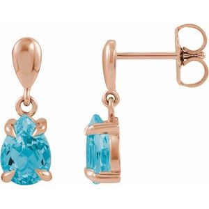 14K Rose Gold Natural Swiss Blue Topaz Drop Earrings