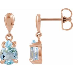 14K Rose Gold Natural Sky Blue Topaz Drop Earrings