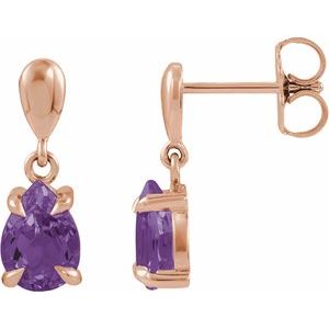 14K Rose Gold Natural Amethyst Drop Earrings