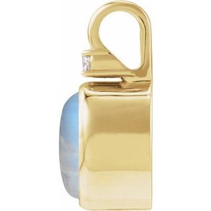 14K Yellow Gold .03 CT Natural Rainbow Moonstone & Natural Diamond Pendant – image 2