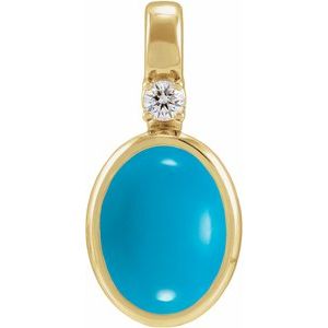 14K Yellow Gold .03 CT Natural Turquoise & Natural Diamond Pendant