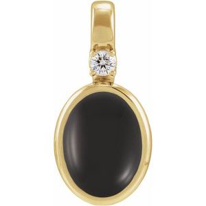 14K Yellow Gold .03 CT Natural Onyx & Natural Diamond Pendant