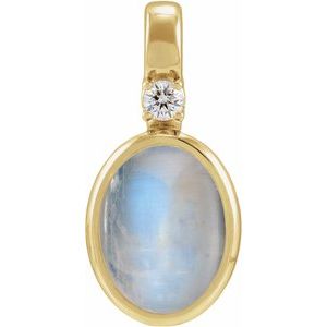 14K Yellow Gold .03 CT Natural Rainbow Moonstone & Natural Diamond Pendant