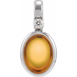 14K White Gold .03 CT Natural Citrine & Natural Diamond Pendant