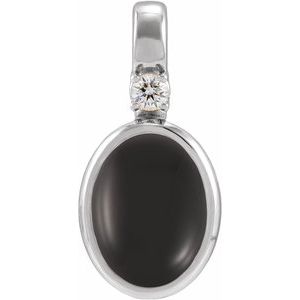 Sterling Silver .03 CT Natural Onyx & Lab-Grown Diamond Pendant