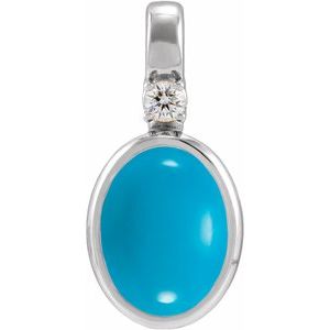 14K White Gold .03 CT Natural Turquoise & Natural Diamond Pendant