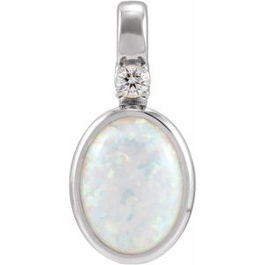 Platinum .03 CT Lab-Grown White Opal & Natural Diamond Pendant
