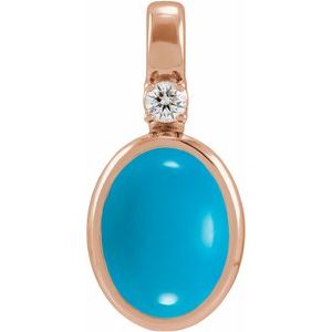 14K Rose Gold .03 CT Natural Turquoise & Lab-Grown Diamond Pendant