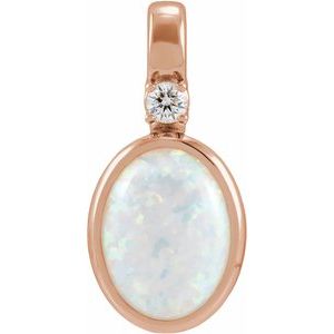 14K Rose Gold .03 CT Natural White Opal & Lab-Grown Diamond Pendant