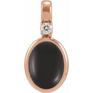 14K Rose Gold .03 CT Natural Onyx & Natural Diamond Pendant