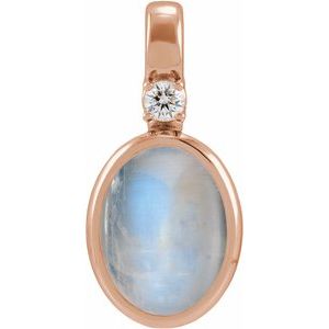 14K Rose Gold .03 CT Natural Rainbow Moonstone & Natural Diamond Pendant