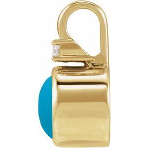 14K Yellow Gold Natural Turquoise & .03 CT Lab-Grown Diamond Cabochon Pendant – image 2