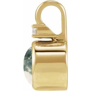 14K Yellow Gold Natural Moss Agate & .03 CT Natural Diamond Cabochon Pendant – image 2