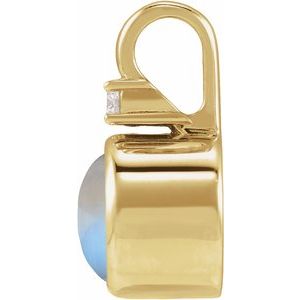 14K Yellow Gold Natural Rainbow Moonstone & .03 CT Natural Diamond Cabochon Pendant – image 2